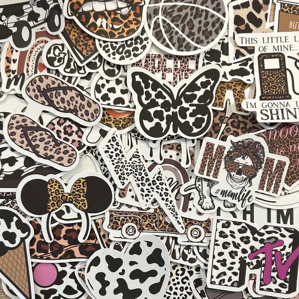 5-50 Pack  Animal Print, Leopard, Cow Stickers for Laptops, Skateboards, Phones, Rewards, Water Bottles, Bikes, Luggage, Travel