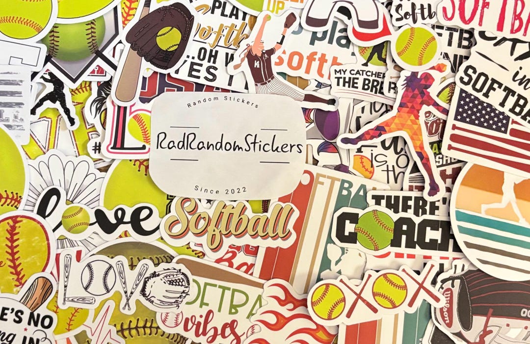 Sofball Ribbon Sticker Softball Stickers for Laptops, Skateboards, Phones, Rewards, Water ...