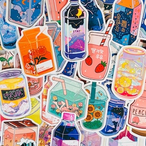Aesthetic Drink Korean and Japanese style Stickers Pack of 10, 20 or 50 Decals for Planners, Journals, Decorations, Rewards, Party Supplies