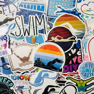 Swimming Stickers Pack of 10, 20 or 50 Decals for Planners, Journals, Decorations, Rewards, Party Supplies, Gifts and More!