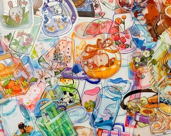 Drink, Whimsical Bottle Kawaii Transparent Stickers