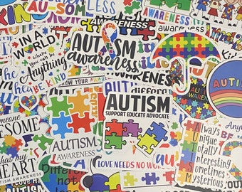 5-50 Pack Autism Awareness Pack of Stickers for Laptops, Skateboards, Phones, Rewards, Water Bottles, Bikes, Luggage, Travel