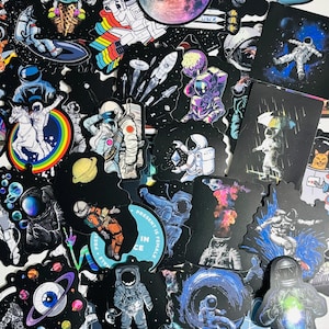 Confezione da 10, 20 o 50 adesivi a tema astronauta per agende, diari, decorazioni, premi, articoli per feste, regali e molto altro!