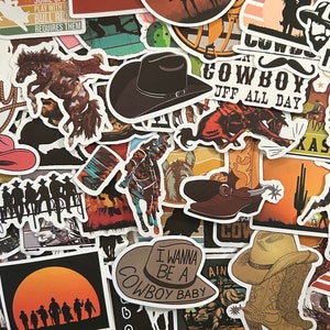 5-50 Pack Cowboy Stickers for Laptops, Skateboards, Phones, Rewards, Water Bottles, Bikes, Luggage, Travel