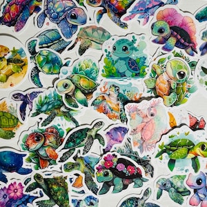Zeeschildpadstickers Set van 10, 20 of 50 stickers voor planners, tijdschriften, decoraties, beloningen, feestartikelen, geschenken en meer!