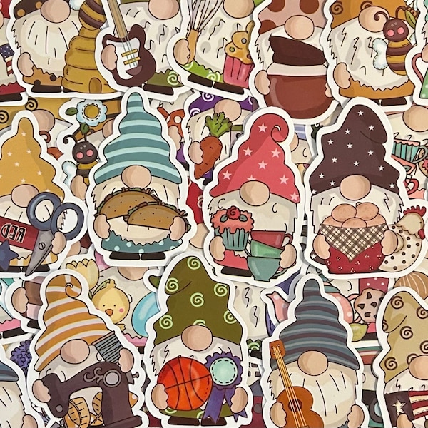 5-50 Pack Gnome Stickers for Laptops, Skateboards, Phones, Rewards, Water Bottles, Bikes, Luggage, Travel