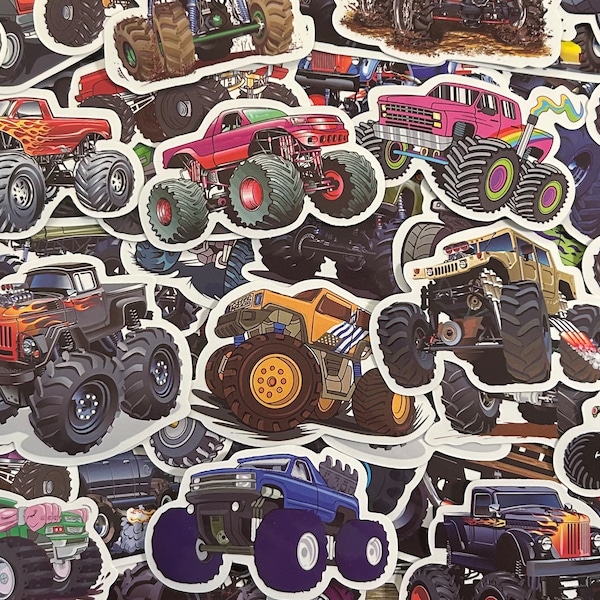 5-50 Pack  Monster Truck Stickers for Laptops, Skateboards, Phones, Rewards, Water Bottles, Bikes, Luggage, Travel