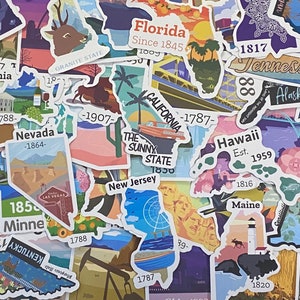 50 Pack of USA State Stickers for Laptops, Skateboards, Phones, Rewards, Water Bottles, Bikes, Luggage, Travel