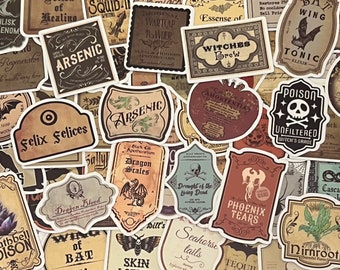 5-50 Pack Potion, Spell Label Stickers for Laptops, Skateboards, Phones, Rewards, Water Bottles, Bikes, Luggage, Travel