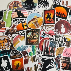 Pacote de adesivos de cowboy com 10, 20 ou 50 decalques para planejadores, diários, decorações, recompensas, artigos de festa, presentes e muito mais!