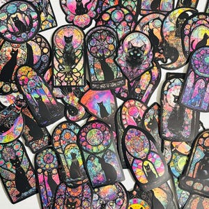 Black Cat glas-in-loodstickers Set van 10, 20 of 50 stickers voor planners, tijdschriften, decoraties, beloningen, feestartikelen, geschenken en meer!