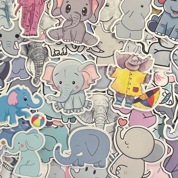 5-50 Pack Elephant Stickers for Laptops, Skateboards, Phones, Rewards, Water Bottles, Bikes, Luggage, Travel