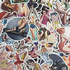 5-50 Pack Retro 60's Pinup Girl Stickers  for Laptops, Skateboards, Phones, Rewards, Water Bottles, Bikes, Luggage, Travel