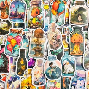 Aesthetic, World, Kawaii Bottle Stickers Pack of 10, 20 or 50 Decals for Planners, Journals, Decorations, Rewards, Party Supplies, Gifts