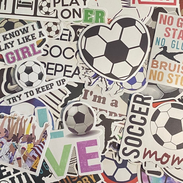 5-50 Pack Soccer Football Themed Stickers for Laptops, Skateboards, Phones, Rewards, Water Bottles, Bikes, Luggage, Travel