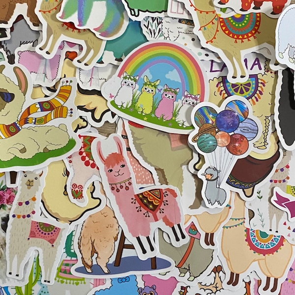 5-50 Pack Alpaca Llama Stickers for Laptops, Skateboards, Phones, Rewards, Water Bottles, Bikes, Luggage, Travel