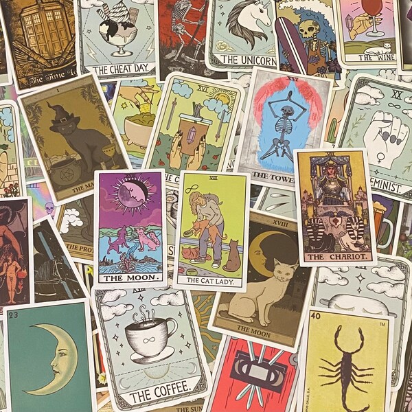 5-50 Pack Tarot Card Themed Stickers for Laptops, Skateboards, Phones, Rewards, Water Bottles, Bikes, Luggage, Travel