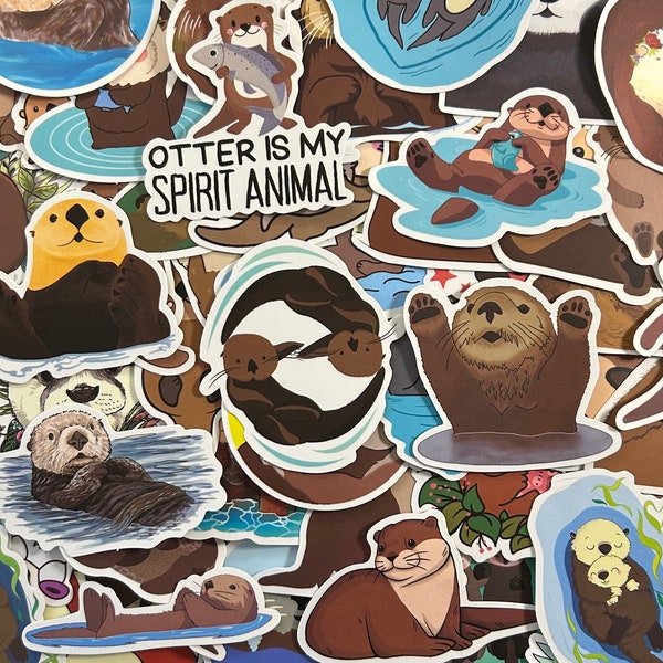 5-50 Pack Otter Stickers for Laptops, Skateboards, Phones, Rewards, Water Bottles, Bikes, Luggage, Travel