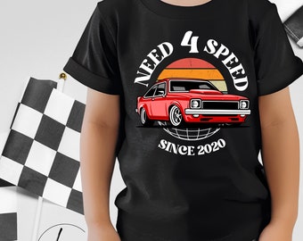 Need Four Speed Toddler Shirt, Retro Race Car Shirt, 4th  Birthday Car Race Birthday Shirt, 4th Birthday Tshirt, Toddler Car Birthday Gift