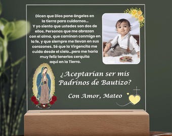 Padrinos Proposal Gift Bautizo, God parents Proposal Gift, Padrino y Madrina Baptism Godparents Proposal Gift Ideas, Virgen de Guadalupe