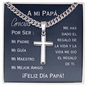 Presente para o papai em espanhol, Regalo para Papa de Cumpleanos, Presente de Dia dos Pais, Regalo para el Dia del Padre, Colar Cruz para o Papai