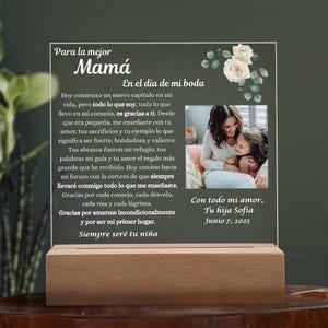 Para mi Mama el Dia de Mi Boda Gift, Personalized Wedding Gift for Mom in Spanish, Mother of the Novia Gift, Regalo para Madre de La Novia