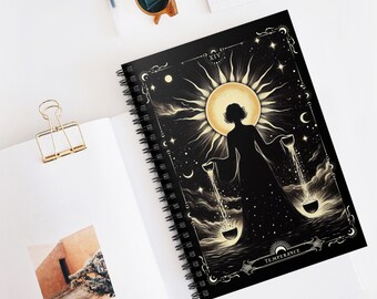 Temperance Tarot Card Spiral Notebook, Unique Personalized Journal, Mystical Gift for Her, Desk Diary, Fortune Telling Notebook, Tarot Gift