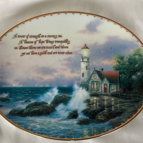 Thomas Kinkade Beacon of Hope, Oval Plate Bradford Exchange, vintage 1997 Lighthouse by the Sea