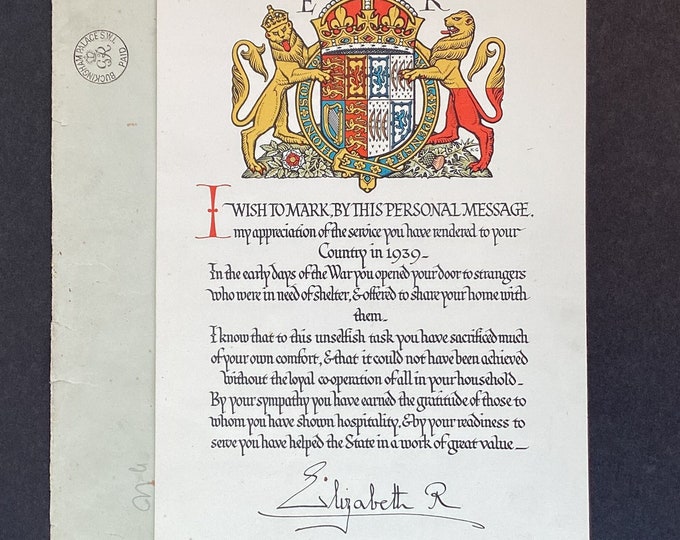 1939 Letter From Queen Elizabeth I, Signed, in Original Envelope ...