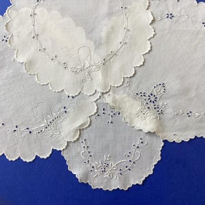 vintage 4 Madeira Doilies, white embroidery on white, eyelet Table linens