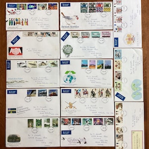 Great Britain First Day Covers lot of 13, 1981-1984 postmarked addressed GB FDC, Royal Mail, some cachets