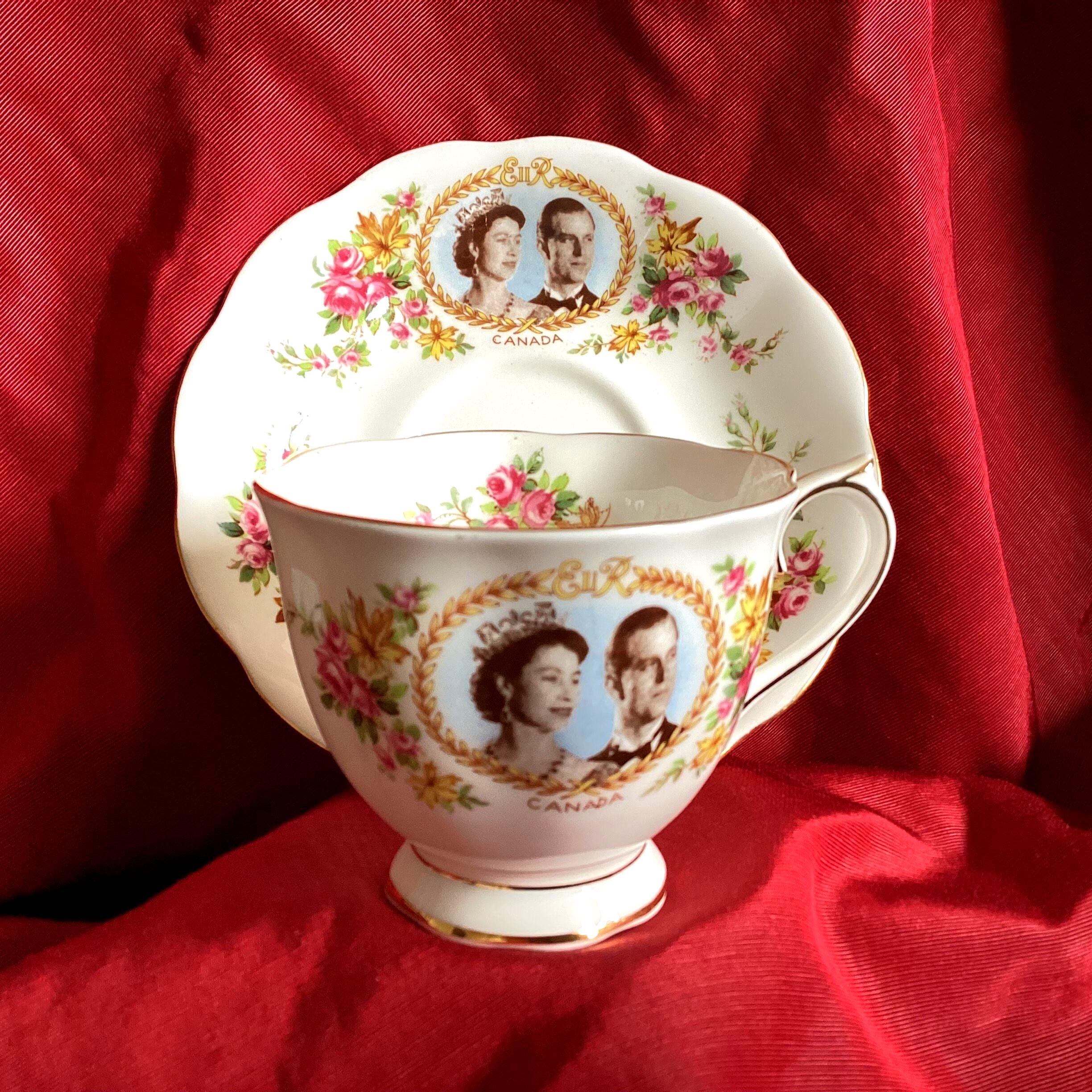 Royal Visit to Canada tea cup and saucer, vintage 1959, Queen Elizabeth, Prince Phillip, Royal Albert England