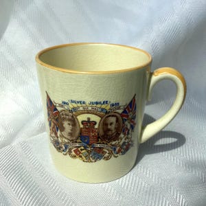 1935 King George V Silver Jubilee Mug British Royalty Vintage England Crazed