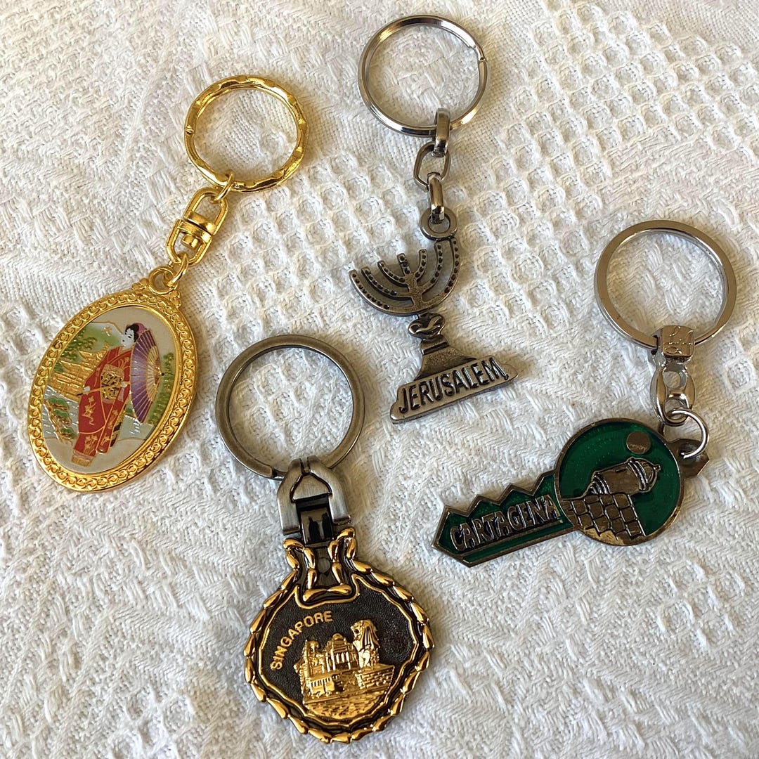 Vintage Keychain, Choice of Japan, Jerusalem, Singapore or Cartagena ...