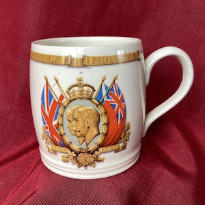 1935 King George V Silver Jubilee Mug Adams Pottery England Queen Mary Vintage Collectible Monarch