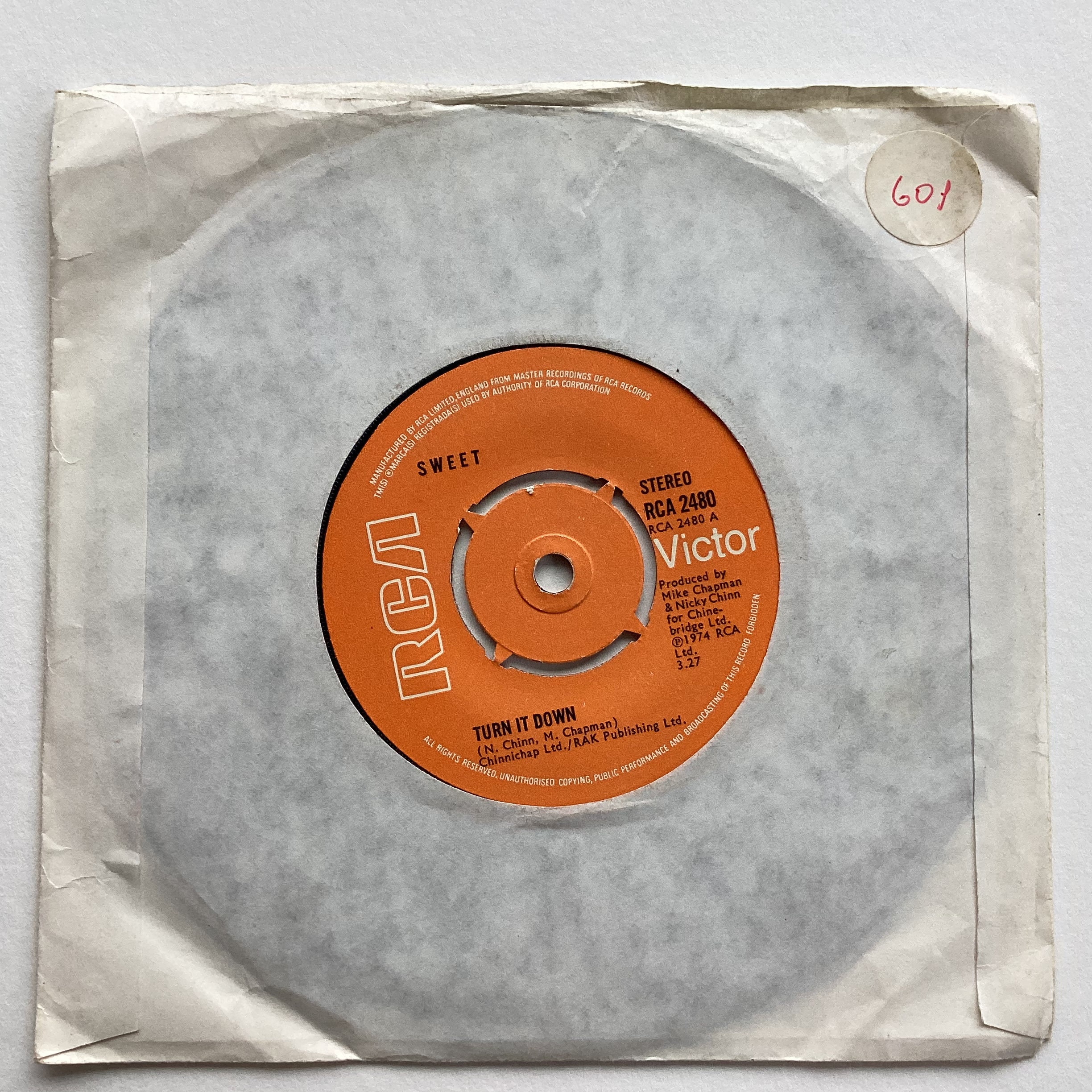 The Sweet, Turn It Down 45rpm 1974 ENGLAND RCA 2480 Vinyl 7