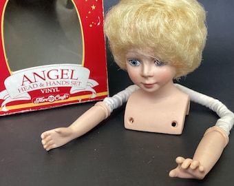 Vintage Angel Doll Head & Hands: Blonde Hair, Porcelain-Look Vinyl (1991)