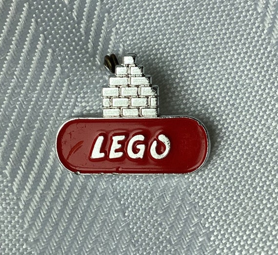 LEGO pin Advertising, old font, stacked bricks on… - image 1
