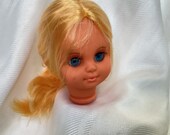vintage Doll head Girl open close blue eyes long blonde hair 1970s 3.5"