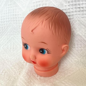 vintage Baby Doll head, large blue eyes, open mouth, 4 inch, Made in Korea,