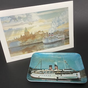 Plateau Princesse Marguerite et carte d’artiste, souvenir du ferry des années 1980 Victoria à Seattle