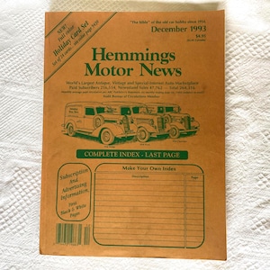 Hemmings Motor News December 1993 issue, vintage car collector resource, softcover