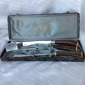 Vintage John Palmer Glo Hill Carving Set 3 piece Faux Antler, Made in Canada