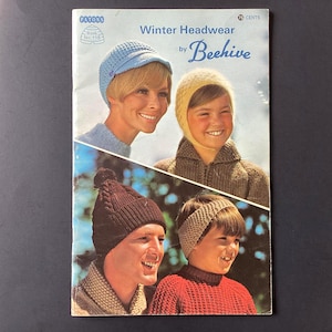 Winter Headwear by Beehive #118 Knit Crochet Hat Patterns, vintage 1960s