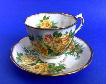 Royal Albert Yellow Tea Rose Teacup & Saucer: Countess Shape, Gold Trim
