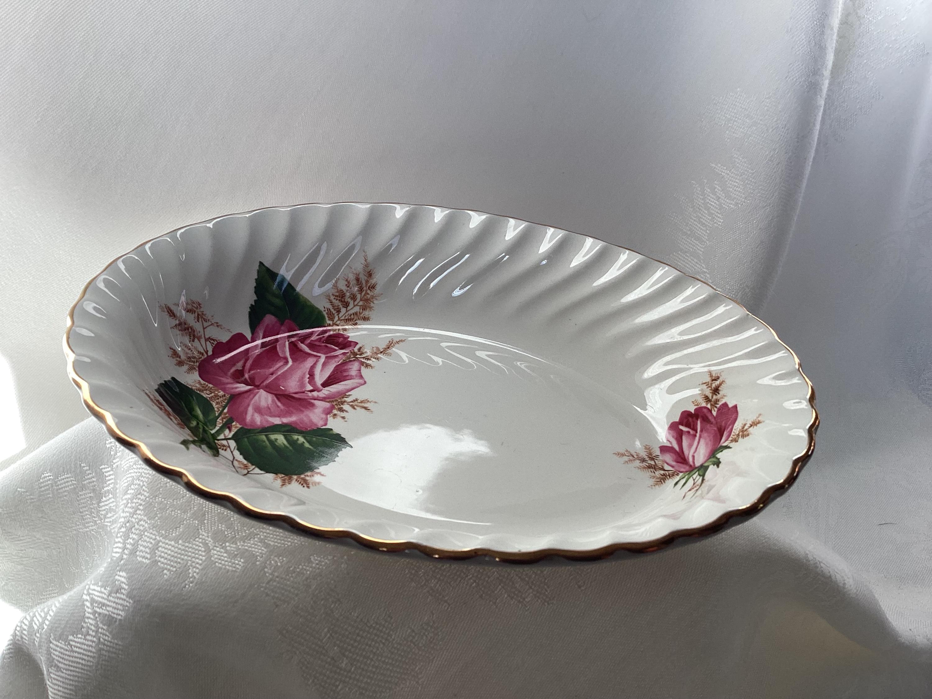 Vintage Pink Rose Oval Bowl, Swinnertons, Royal Wessex England