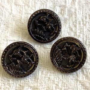 Vintage 3 Steel Floral picture Buttons: Black Background, 15mm