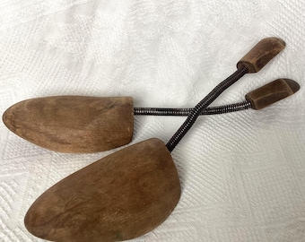 vintage Wood Shoe Tree set, coiled wire with rustic wood