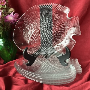 Fish plates Arcoroc set of 6, 10.5” long made in France Manufacturers Label sticker Vintage 1980s