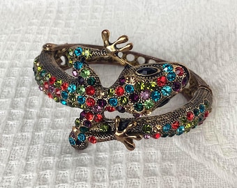 Vintage Clear Rhinestone Encrusted Lizard Clamper Bangle  display picture 1
